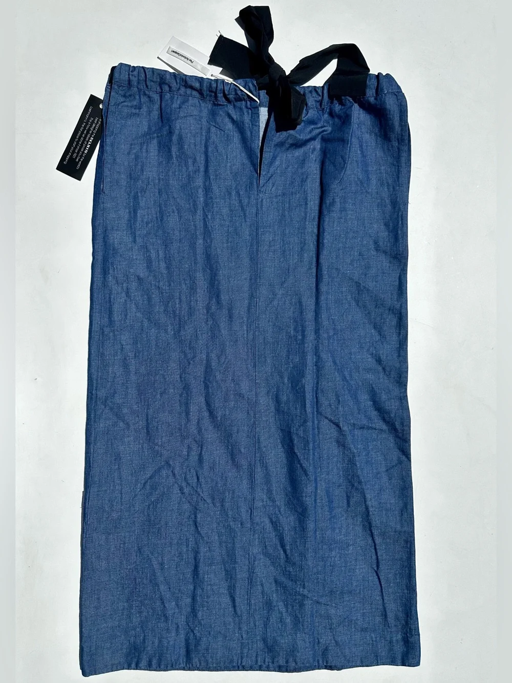 Pier Antonio Gaspari Blue Denim Midi Skirt Black Grosgrain Ribbon Waist Tie 44 8